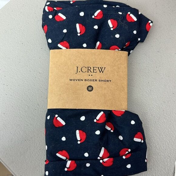 J. Crew Factory as576 Navy with santa hat print woven boxer shorts size M - Picture 2 of 5